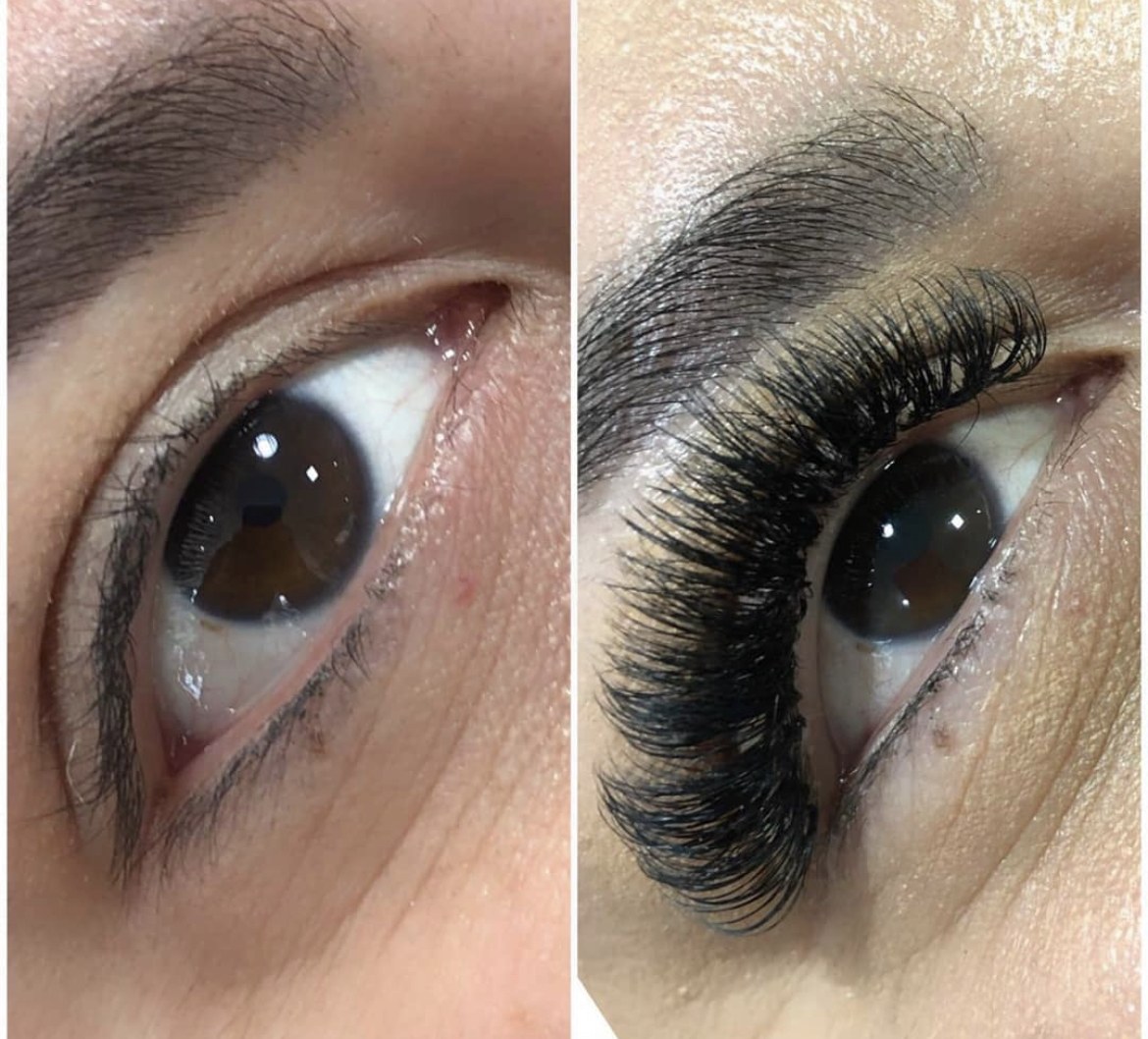 Antes e depois de cílios publicado no perfil do studio