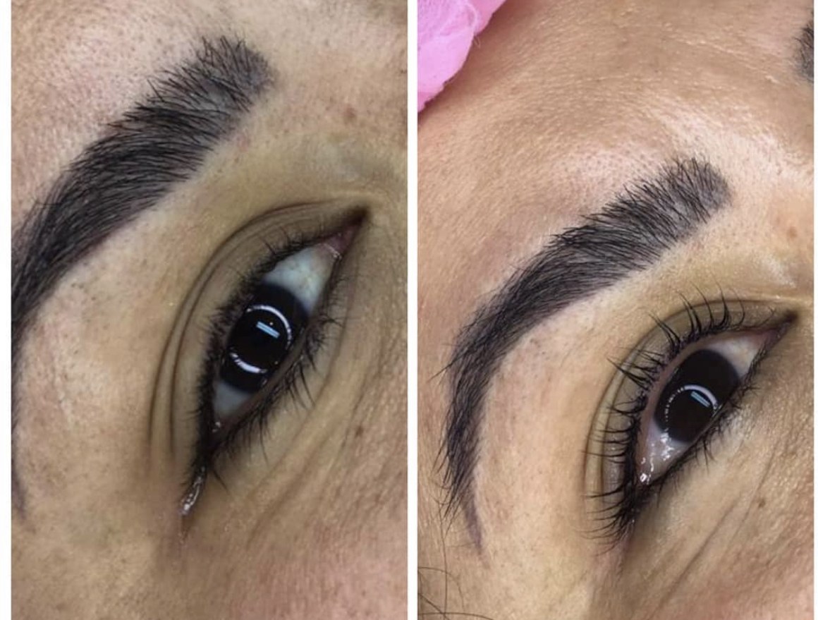 Antes e depois de sobrancelhas publicado no perfil do studio